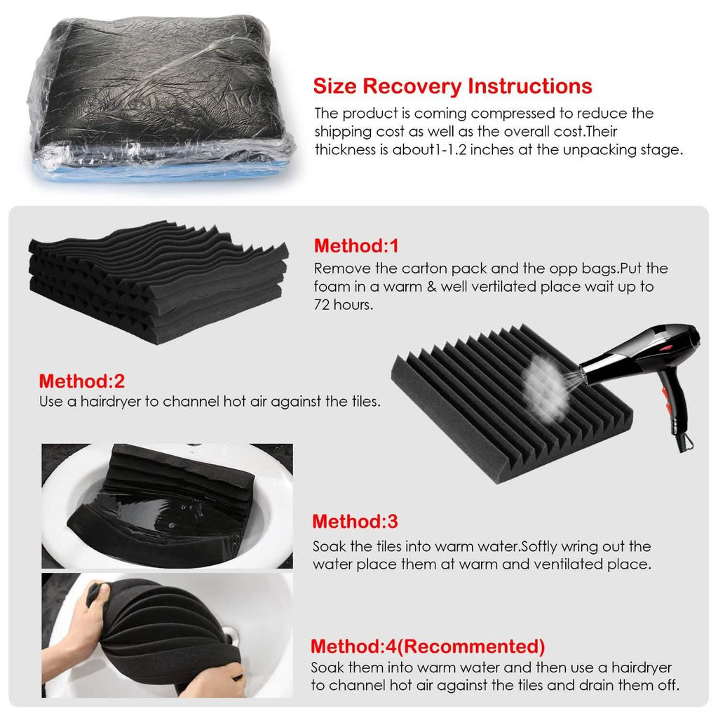 12-Pack: Sound Proof Padding Acoustic Foam Panels