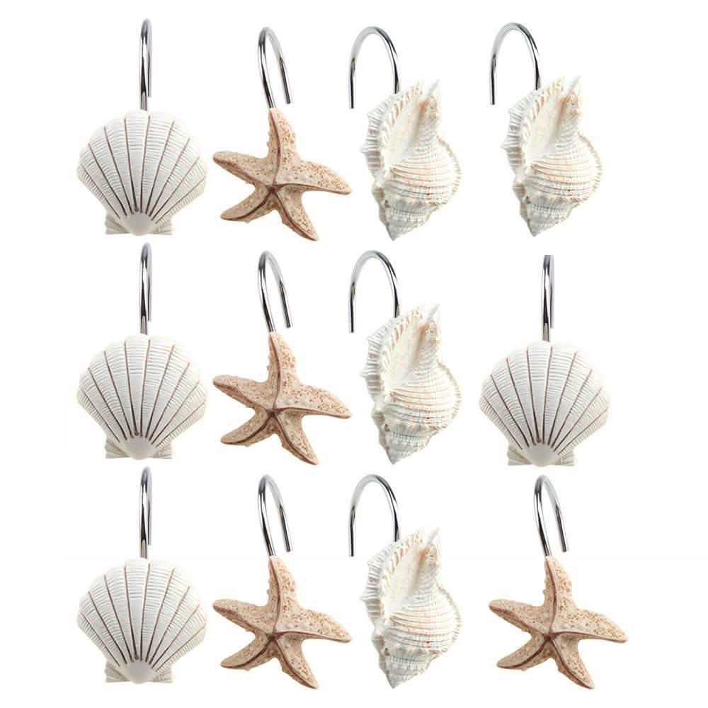 12-Piece: AGPTEK Decorative Seashell Shower Curtain Hooks