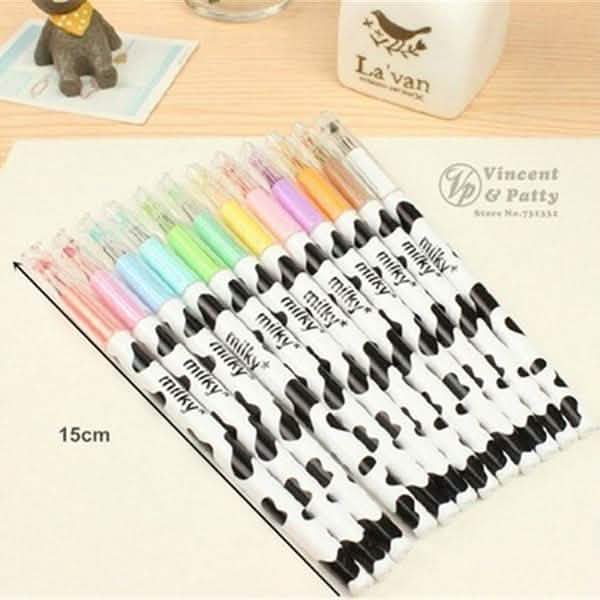12-Piece: Milky Cow Multicolor Gel Pens