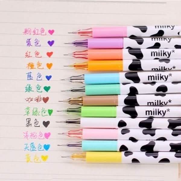 12-Piece: Milky Cow Multicolor Gel Pens