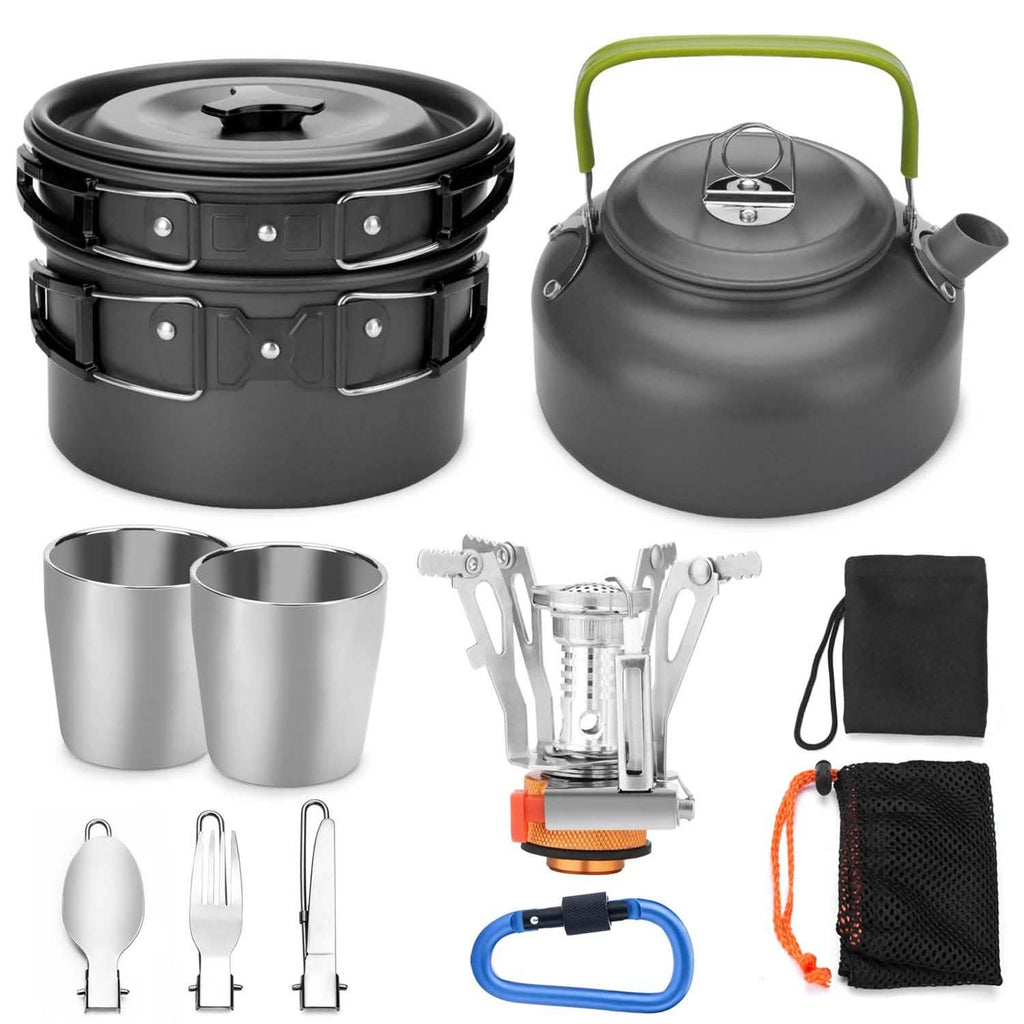12-Piece: ODOLAND Camping Cookware Mess Kit with Mini Stove