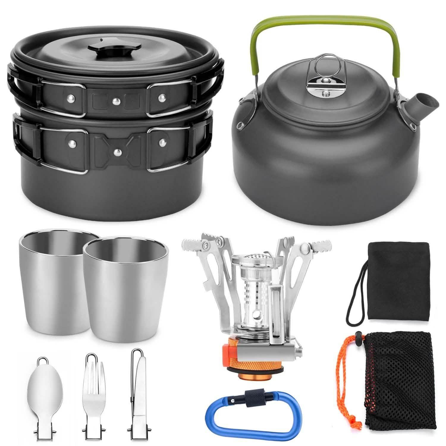 12-Piece: ODOLAND Camping Cookware Mess Kit with Mini Stove
