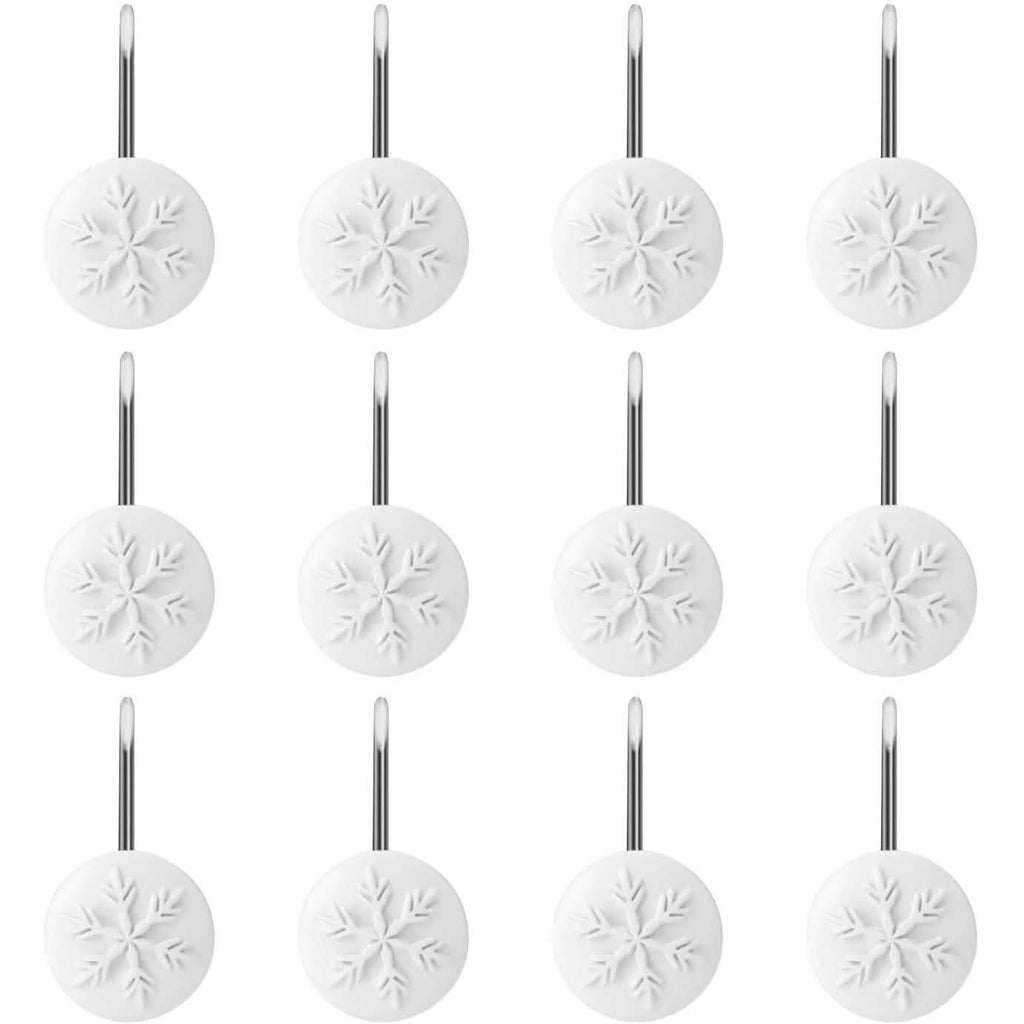 12-Piece: Snowflake Anti-Rust Round Shower Curtain Hooks for Home Bathroom Decor