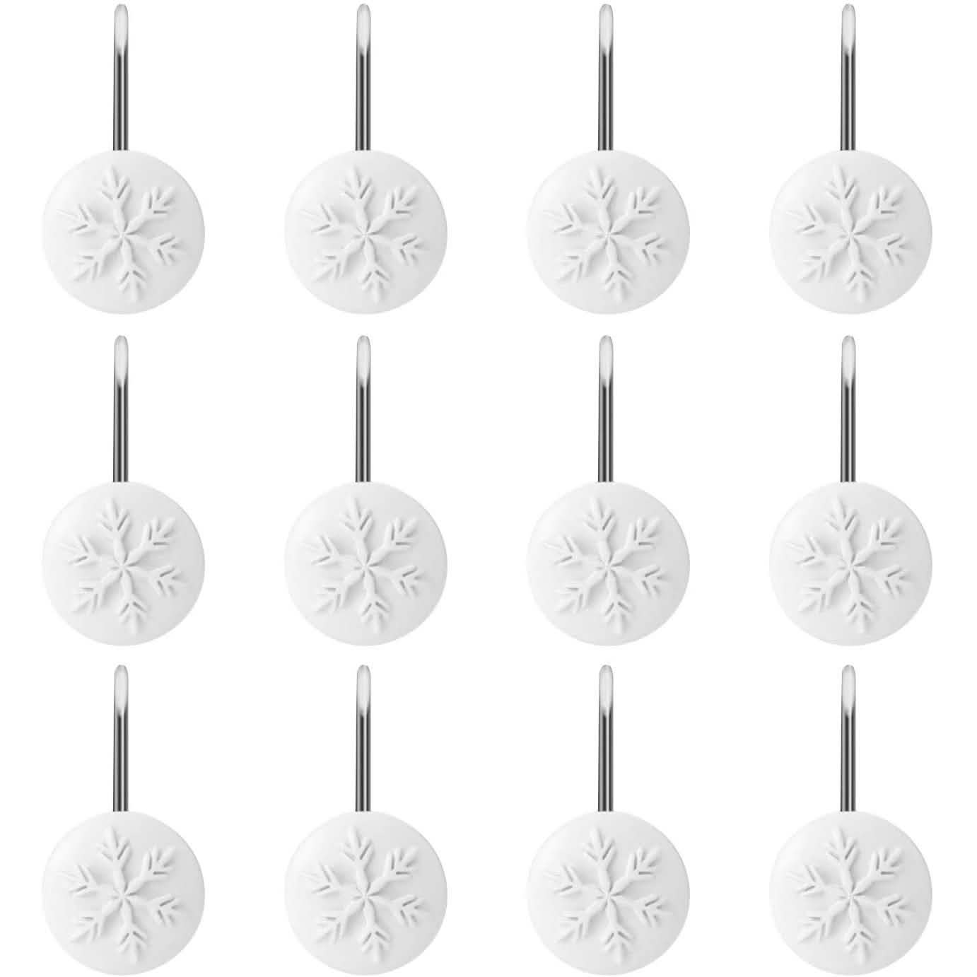 12-Piece: Snowflake Anti-Rust Round Shower Curtain Hooks for Home Bathroom Decor