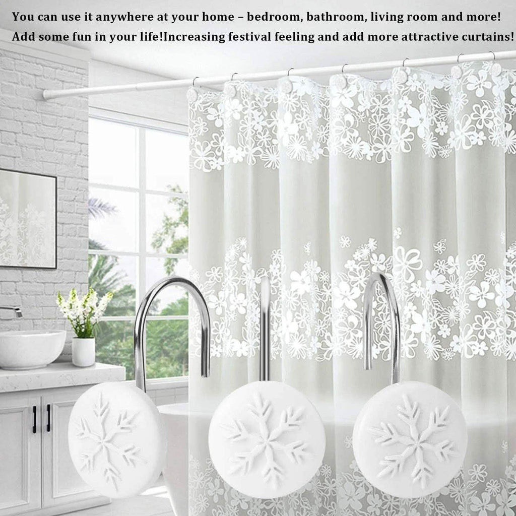 12-Piece: Snowflake Anti-Rust Round Shower Curtain Hooks for Home Bathroom Decor