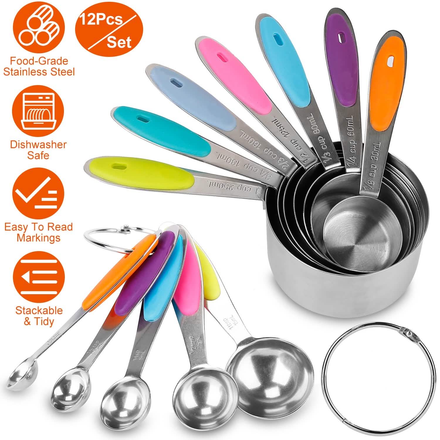 12-Piece: Stainless Steel Measuring Cups Spoons Set