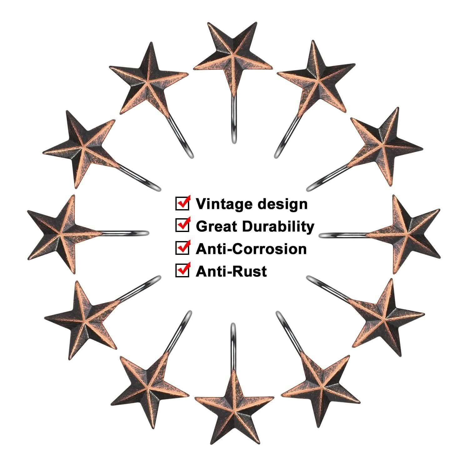 12-Pieces: Anti-Rust Star Decorative Shower Curtain Hooks