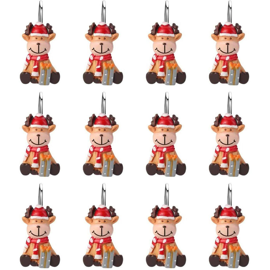 12-Pieces: Christmas Shower Curtain Anti-Rust Hooks