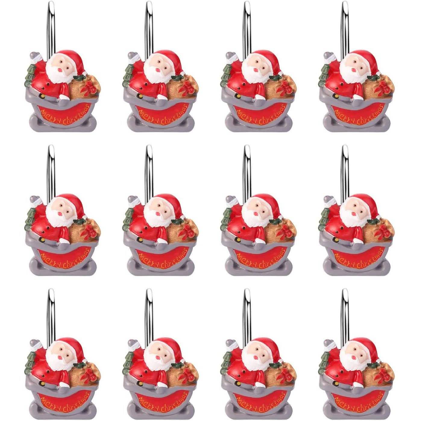 12-Pieces: Christmas Shower Curtain Anti-Rust Hooks