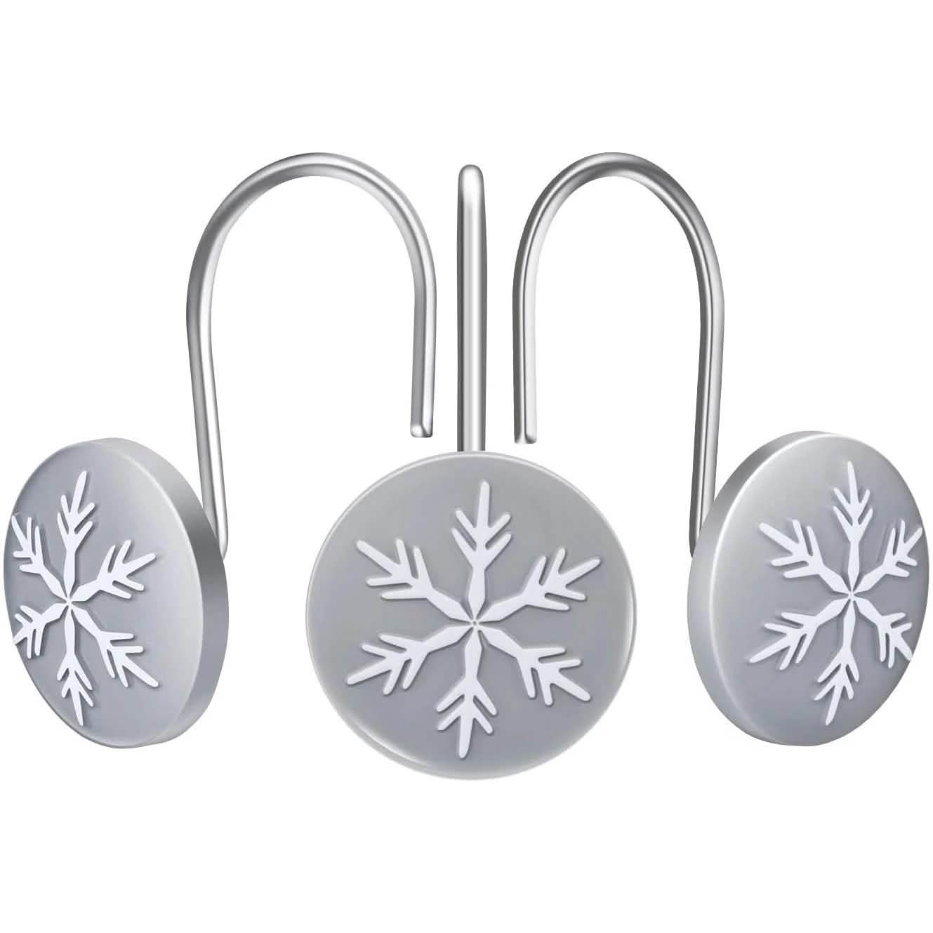 12-Pieces: Christmas Snowflake Anti-Rust Round Shower Curtain Hooks