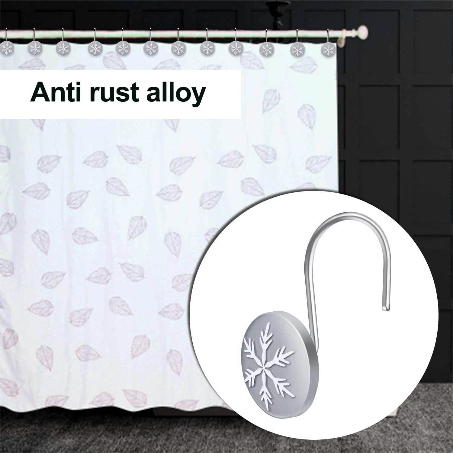 12-Pieces: Christmas Snowflake Anti-Rust Round Shower Curtain Hooks