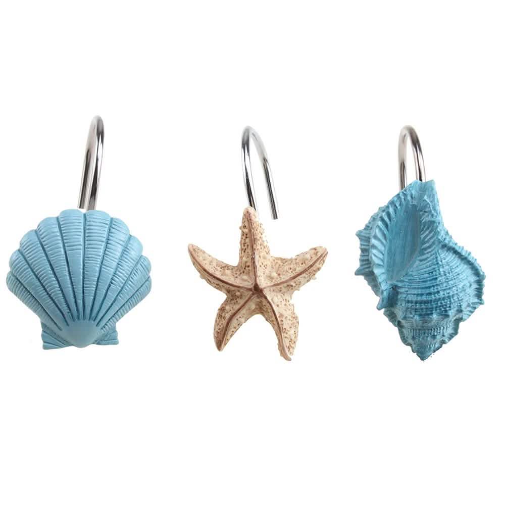 12-Pieces: Seashell Shower Curtain Hooks Bathroom Beach Shell
