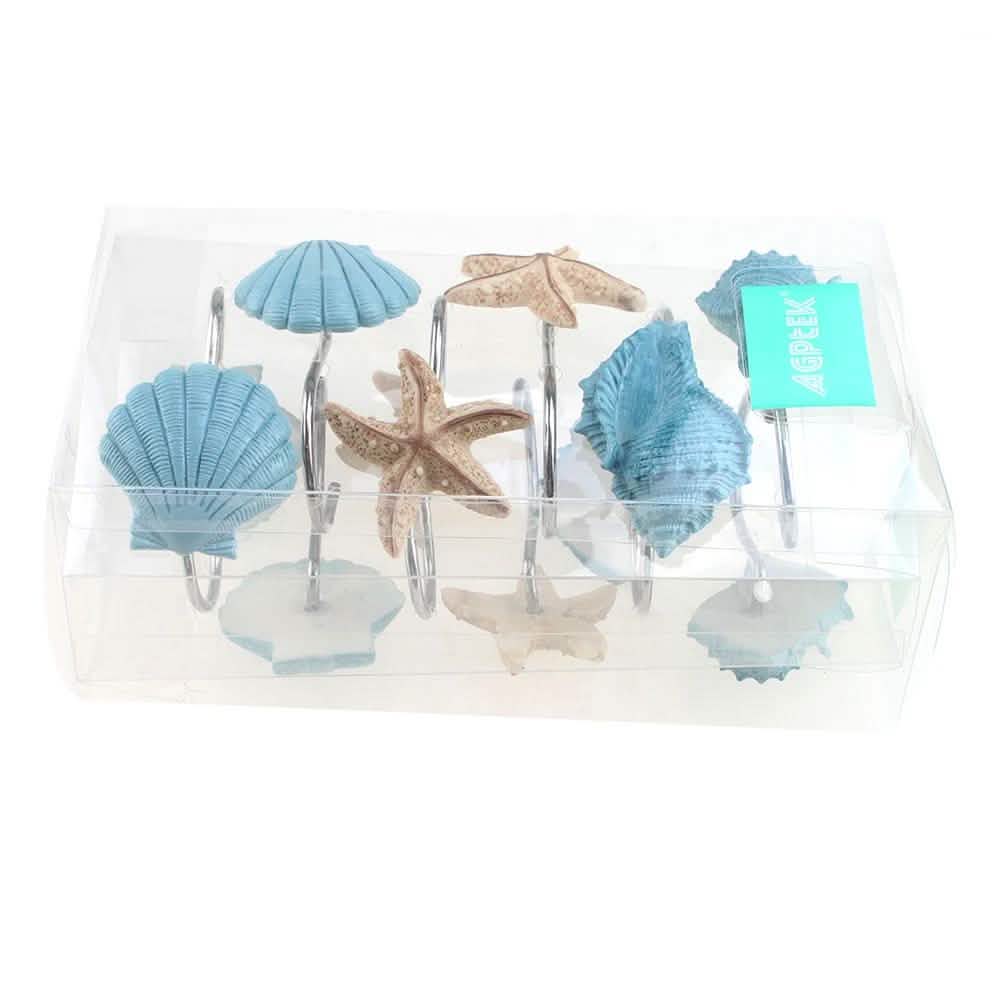 12-Pieces: Seashell Shower Curtain Hooks Bathroom Beach Shell