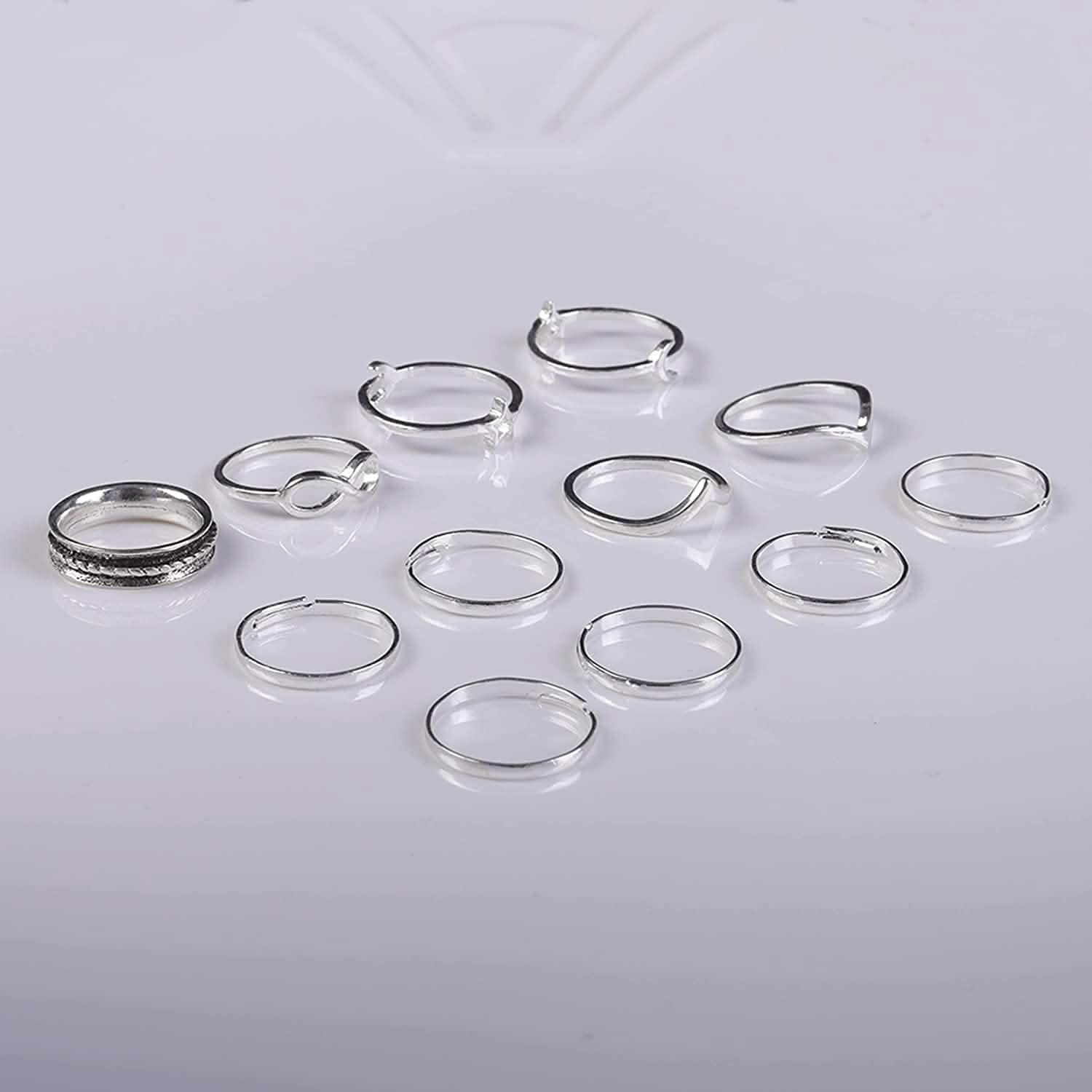 12-Pieces Set: Silver Rings for Teen