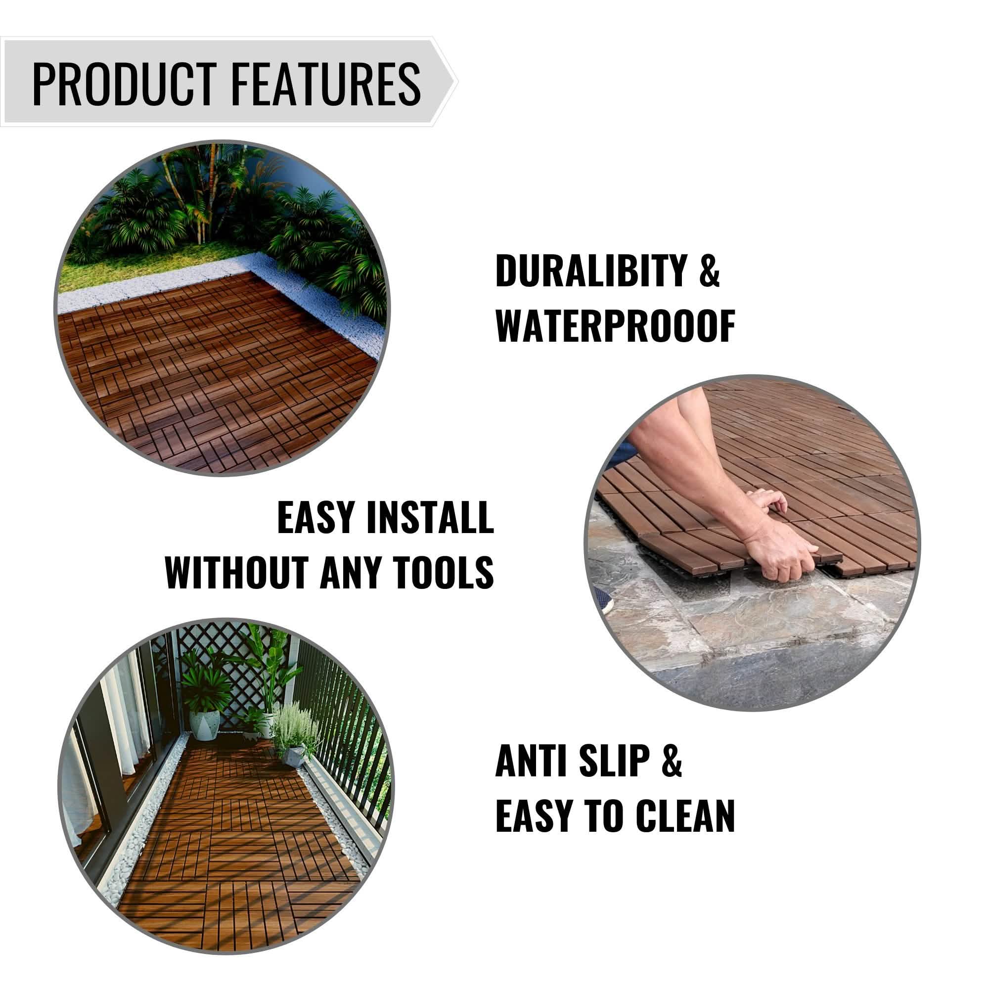 12" x 12" Square Teak Interlocking Deck Tiles