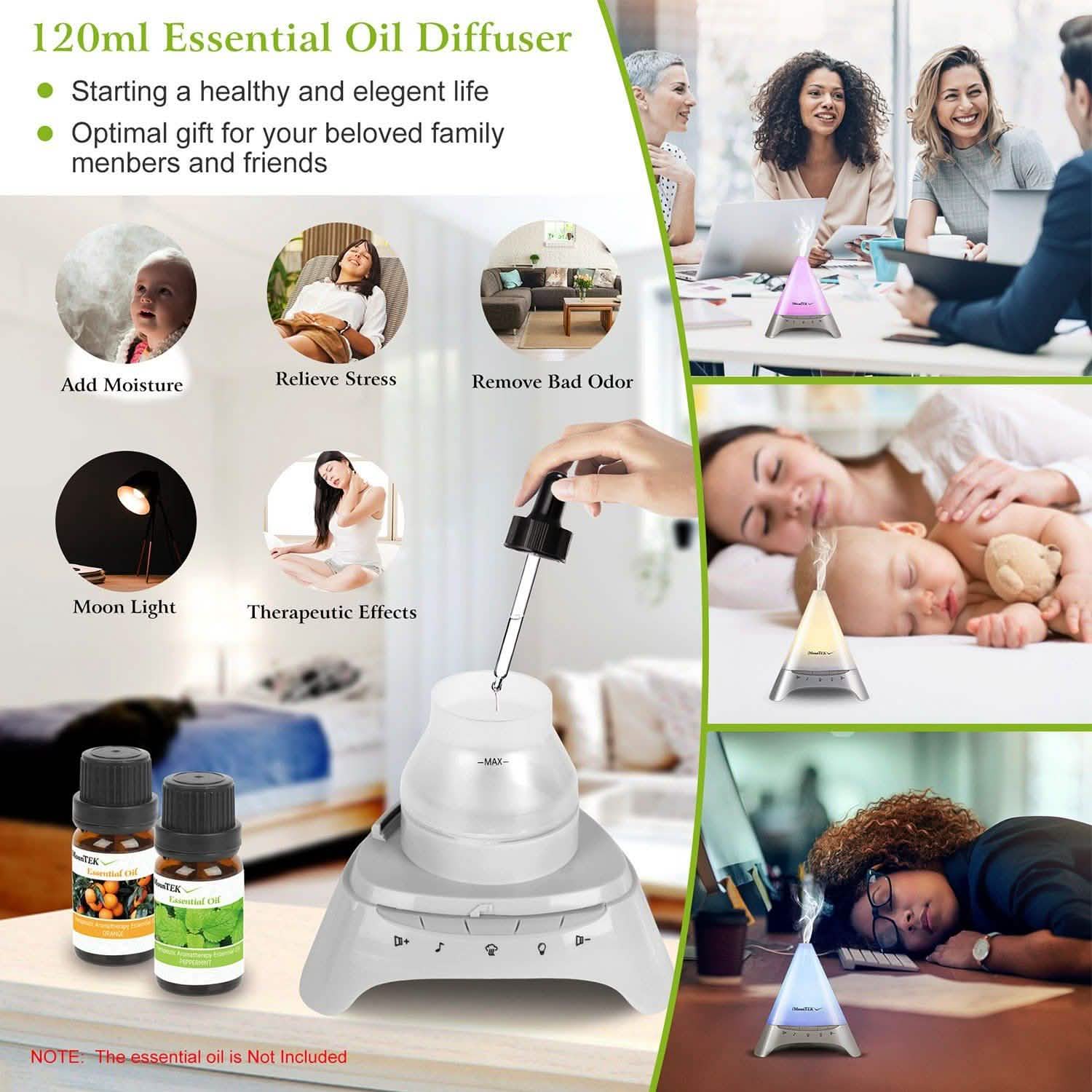 120ml Cool Mist Humidifier Ultrasonic Aroma Essential Oil Diffuser
