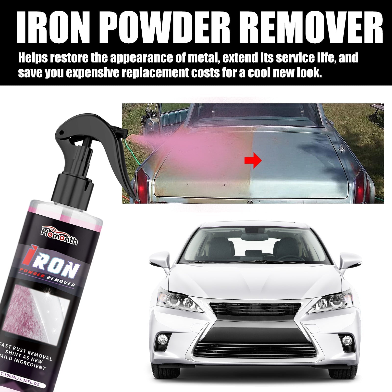 Wheel Paint Removal Iron Spray, Automobile Metal Rust Refurbishment Anti-Rust Care And Maintenance Cleaner