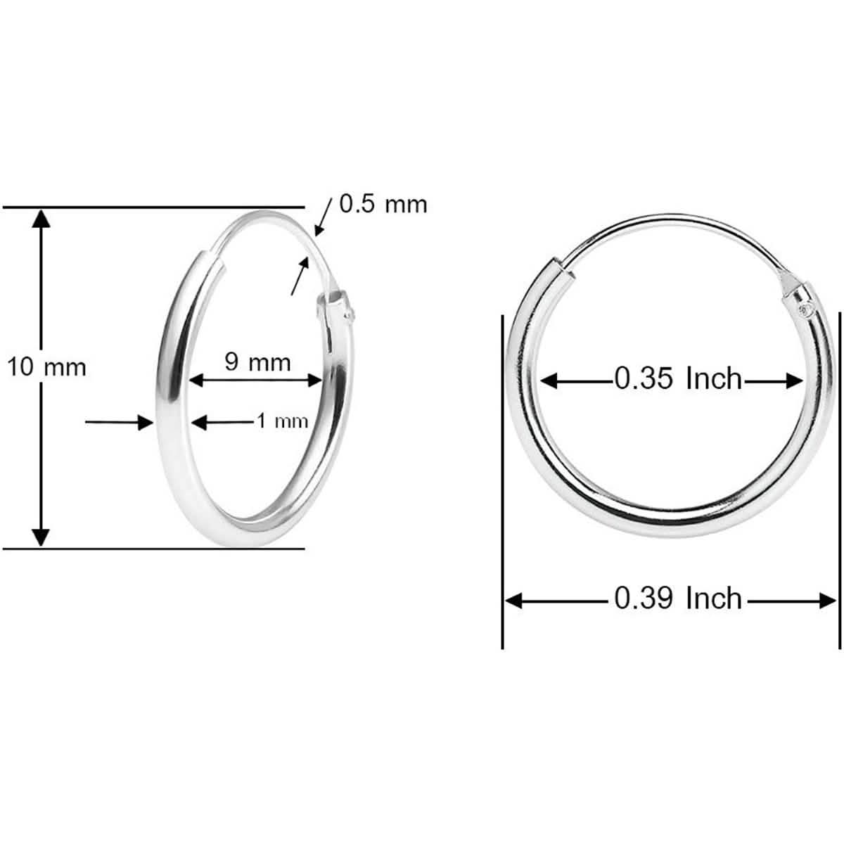 925 Solid Sterling Silver Endless Hoop Earrings - Assorted Sizes