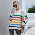 Women's plus size striped stitching knitted sweater