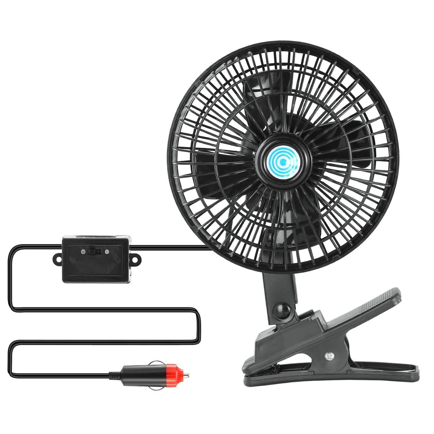 12V Car Fan Oscillating Clip on Cooling Fan with 2 Speeds 120° Rotation