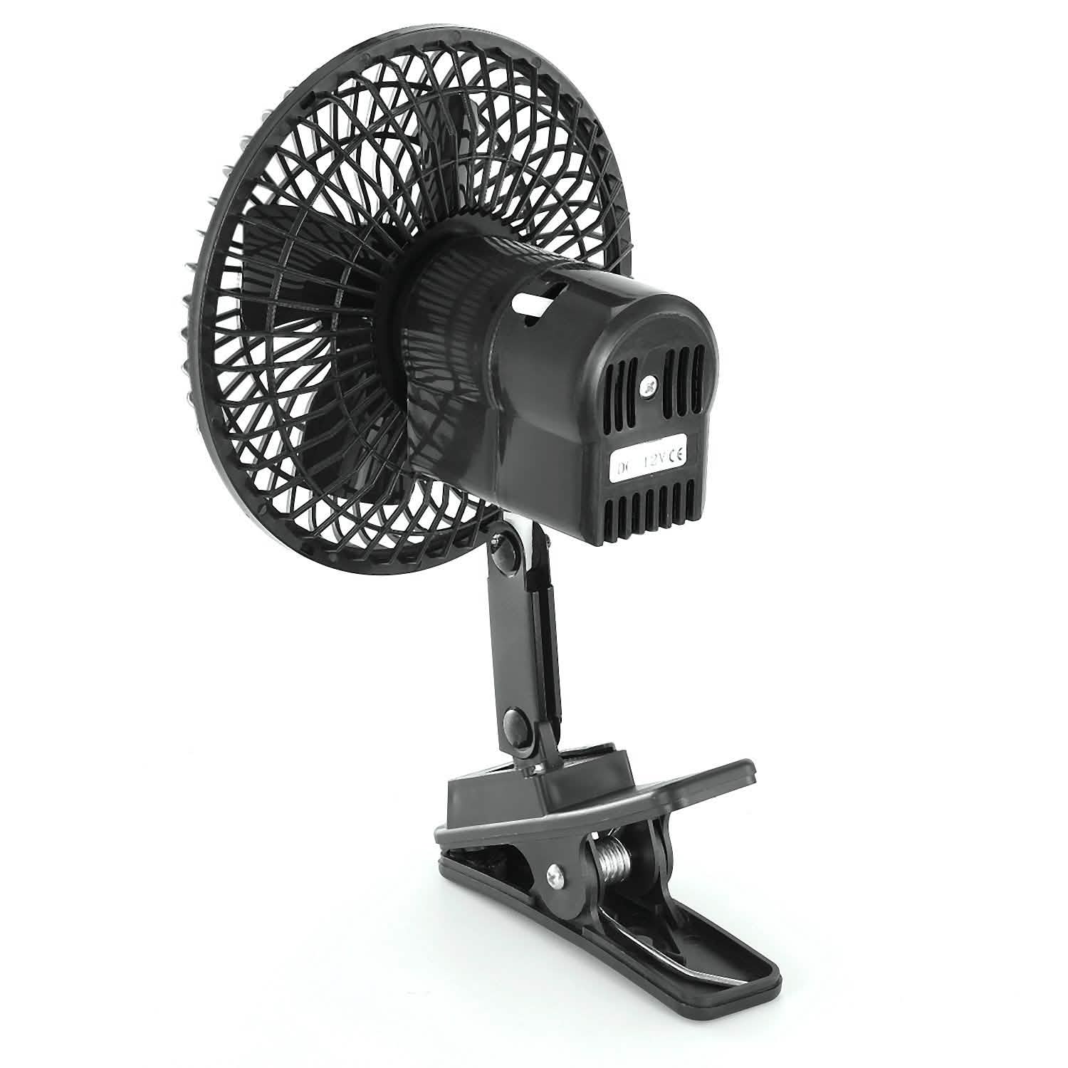 12V Car Fan Oscillating Clip on Cooling Fan with 2 Speeds 120° Rotation