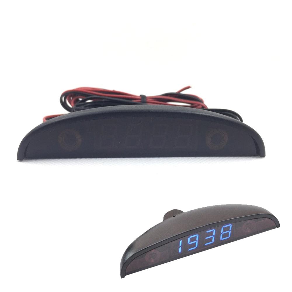 12V Car Interior 3 In 1 Car Clock Voltmeter Thermometer and Voltage Meter Monitor Touch Switch Blue Red Light Thermometers Voltmeter Gauge Electronic Clock LED Digital Display LCD Screen Clock