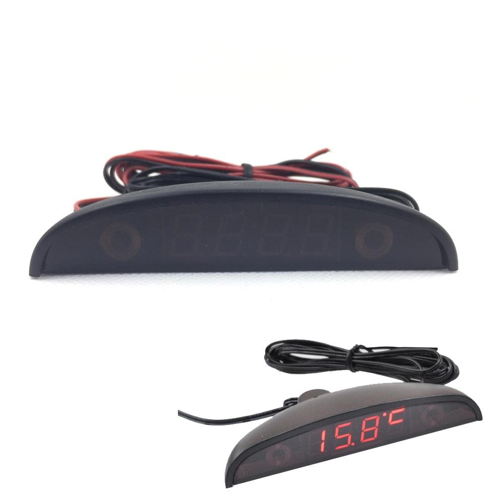 12V Car Interior 3 In 1 Car Clock Voltmeter Thermometer and Voltage Meter Monitor Touch Switch Blue Red Light Thermometers Voltmeter Gauge Electronic Clock LED Digital Display LCD Screen Clock