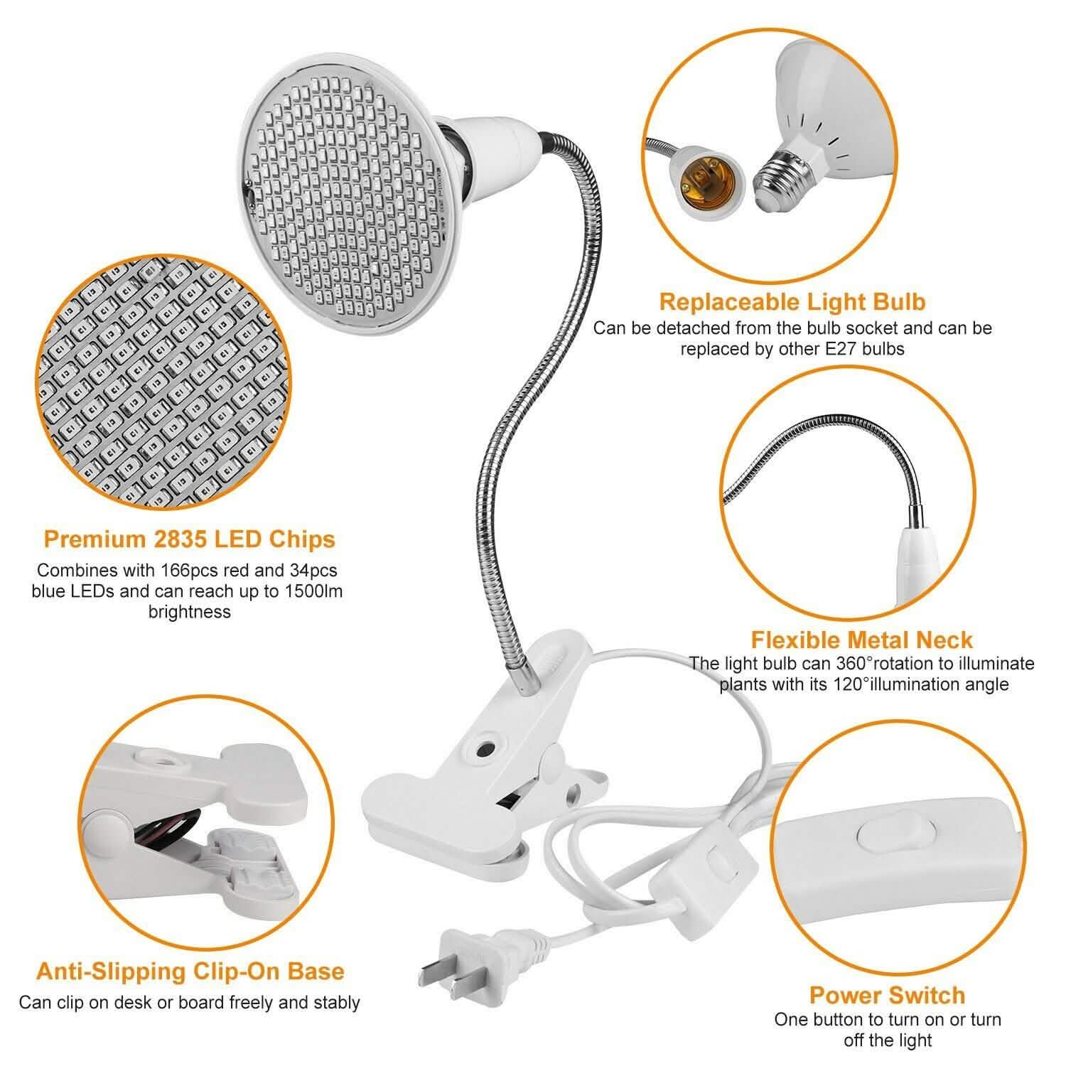 12W LED 360° Rotatable Plant Grow Light with Desk Clip