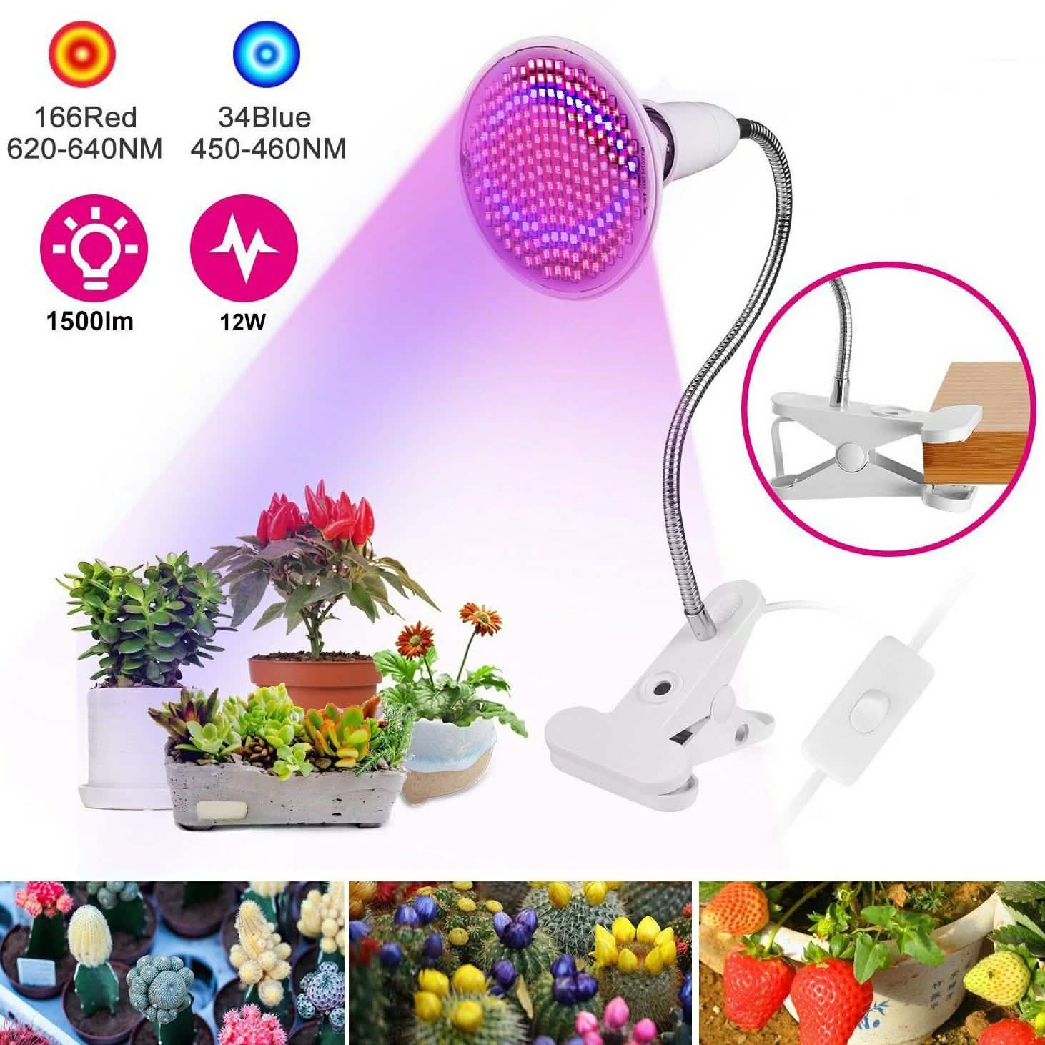12W LED 360° Rotatable Plant Grow Light with Desk Clip