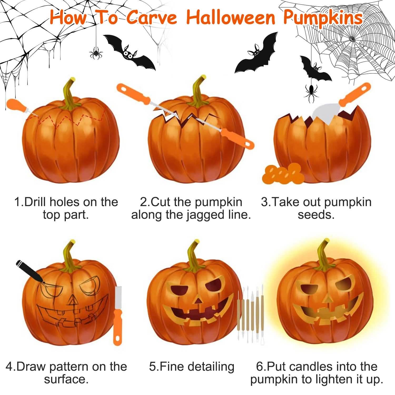 13-Pieces: Halloween Pumpkin Stainless Steel Carving Kit