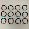 BEST WHOLESALE (12 PACK) Beaded Shiny Black-Rainbow Crystal Bracelets 3" New