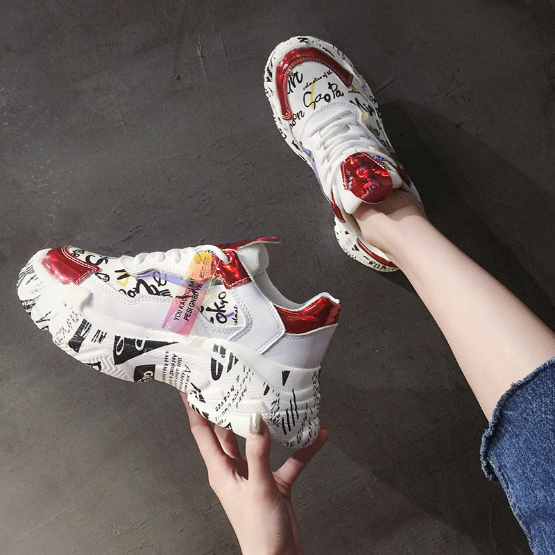 Creative fonts on White Causal tennis shoes for Women