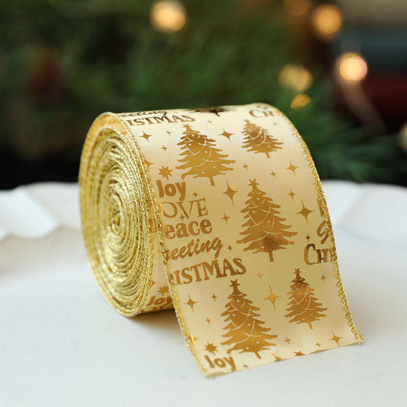 New Gold Onion Cloth Christmas Ribbon Gold Powder Decorative Bow Material Christmas Wire Edge Weaving Ribbon Decoration