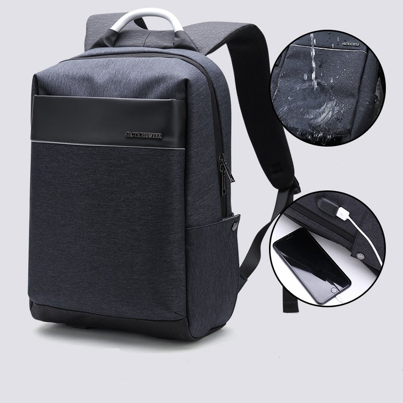 New black Computer backpack men''s European and American trend schoolbag