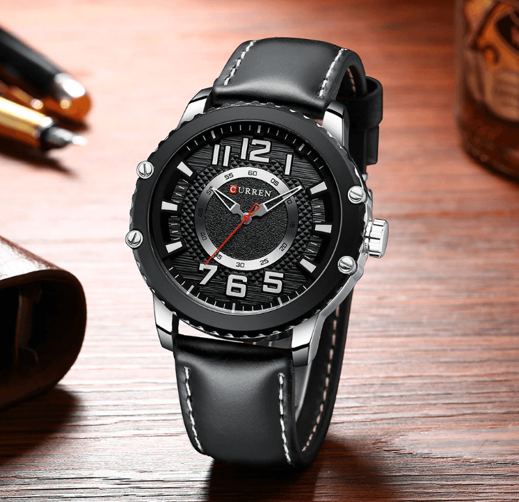 Men's Waterproof  Sport Watch With Leather  Belts  And Large Numbers Details Unique Design Perfect Gift