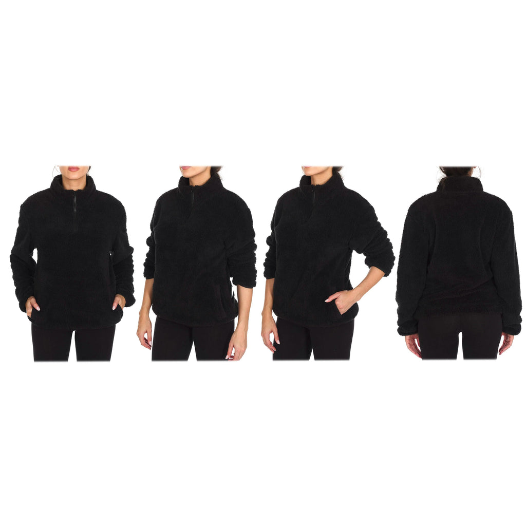 1/4 Zip Collared Sherpa In and Out Lined Pull Over with 2 Pockets