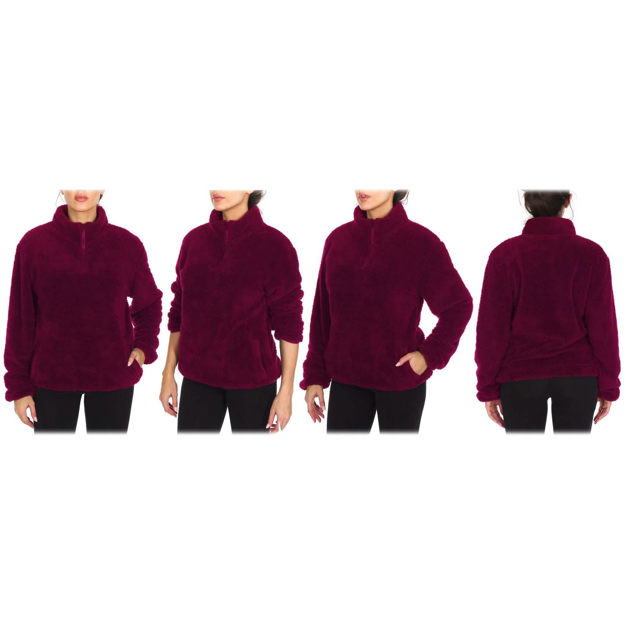 1/4 Zip Collared Sherpa In and Out Lined Pull Over with 2 Pockets