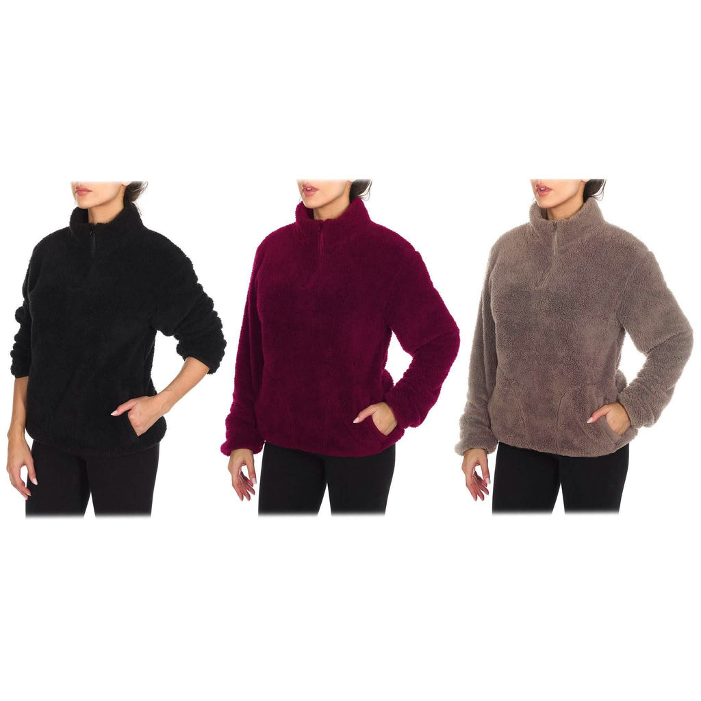 1/4 Zip Collared Sherpa In and Out Lined Pull Over with 2 Pockets