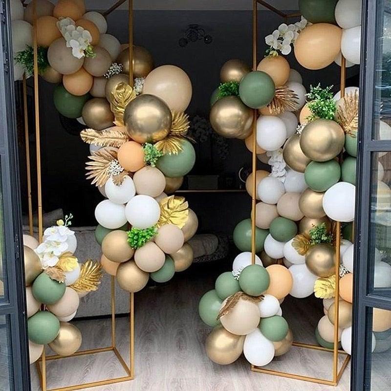 142 pcs Vintage Green And White Gold Balloon Garland Kit As Backdrop For Birthday Baby Bridal Shower Party Decorations Girl and Boy Universal Multicolor Ballons