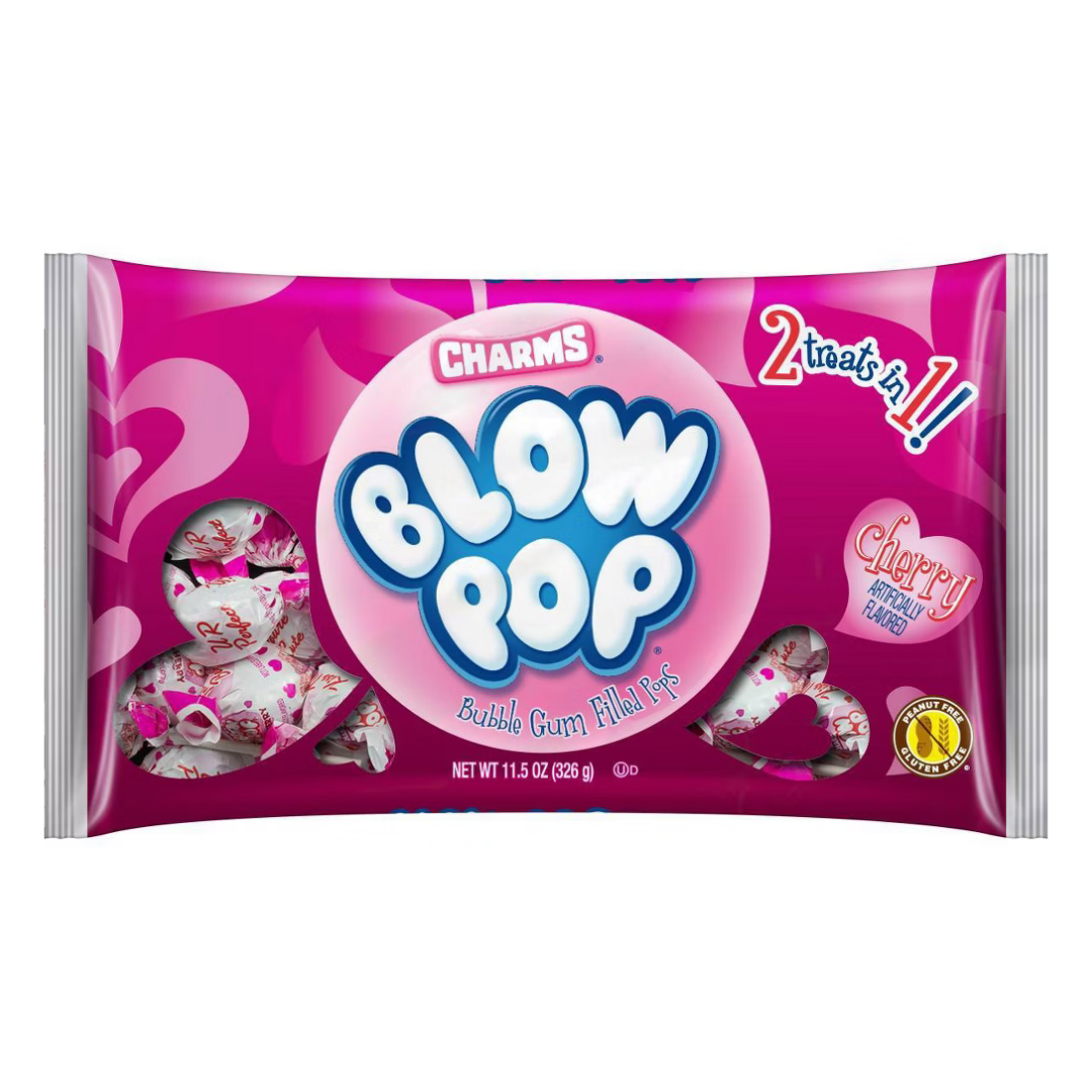 Charms Blow Pop Valentine Cherry Bubble Gum Filled Pops (11.5oz)
