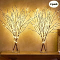 2pcs Set of Artificial Tree Branch LED Lights - Battery-Powered, 20 Leds Per Vase, Vase-Filled Decorative Lights for Home, Romantic Bedside Lamp, Christmas, Halloween, Thanksgiving, Hanukkah, Wedding, Valentine'S Day, Metal &