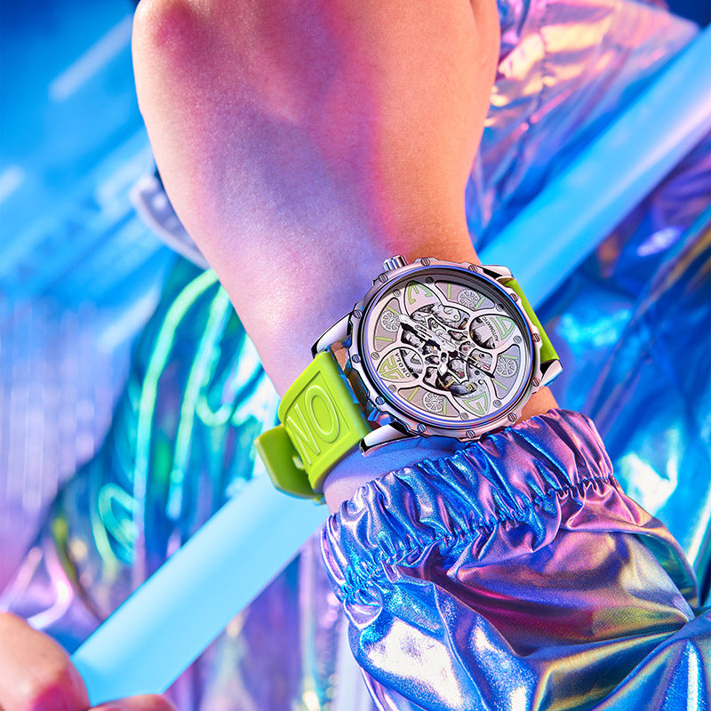 Fully automatic mechanical watch for men fashionable multi-color silicone tape waterproof watch