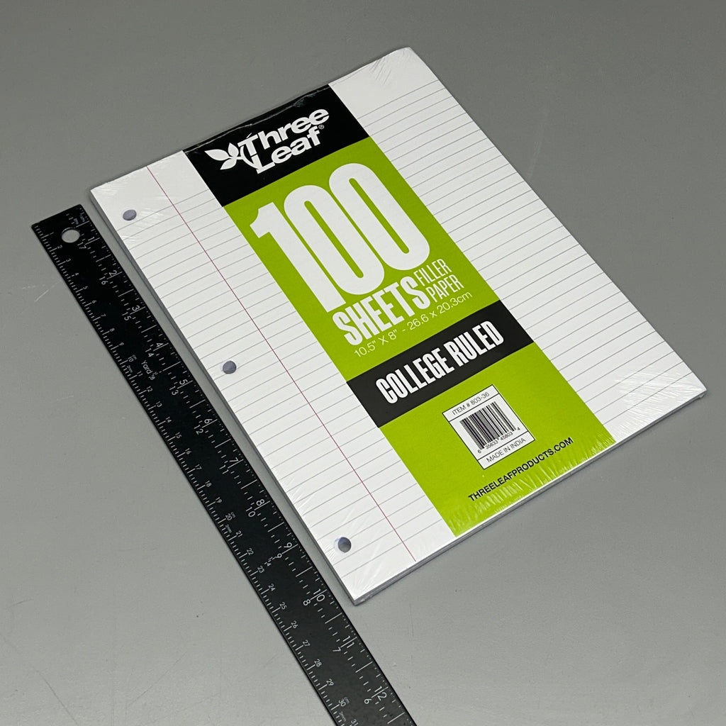 THREE LEAF (36 PACK) Filler Paper College Ruled 100 Count 10.5" x 8" (New)