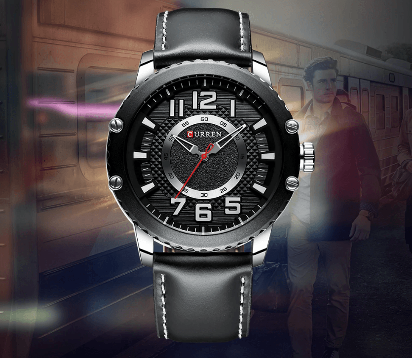 Men's Waterproof  Sport Watch With Leather  Belts  And Large Numbers Details Unique Design Perfect Gift