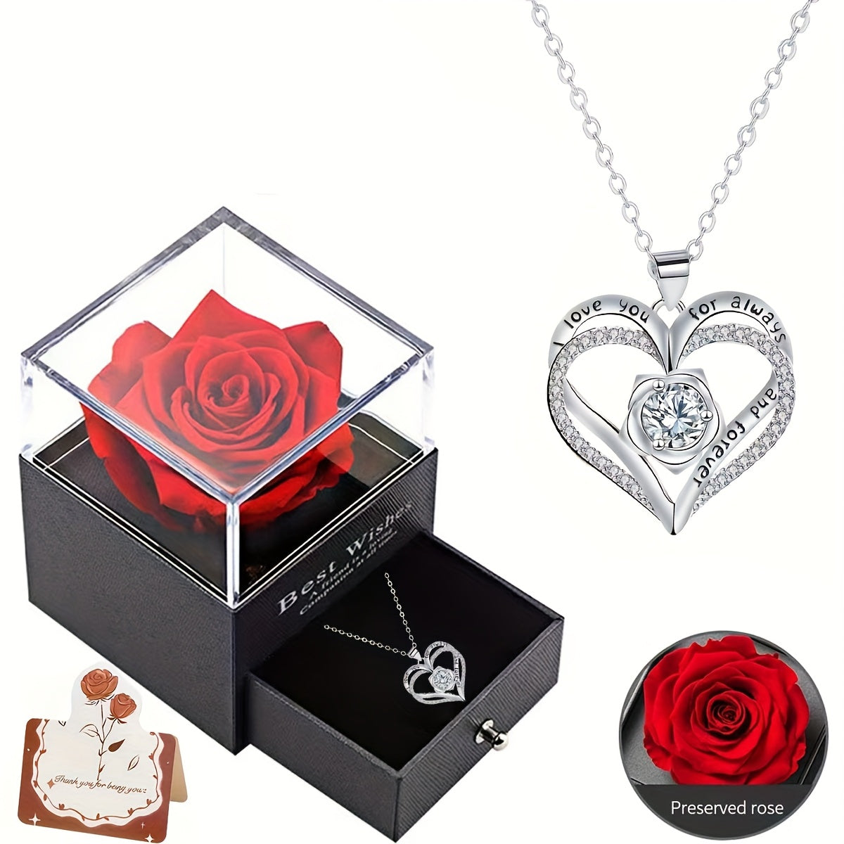 Permanent Rose Gift Box, Love Rose Multi Pendant Necklace, Women's Simple and Exquisite Jewelry, Gift for Mother, Lover, Best Friend, New Year's Gift, Mother's Day Gift, Birthday Gift, Party, Thanksgiving Gift, Allergen resis