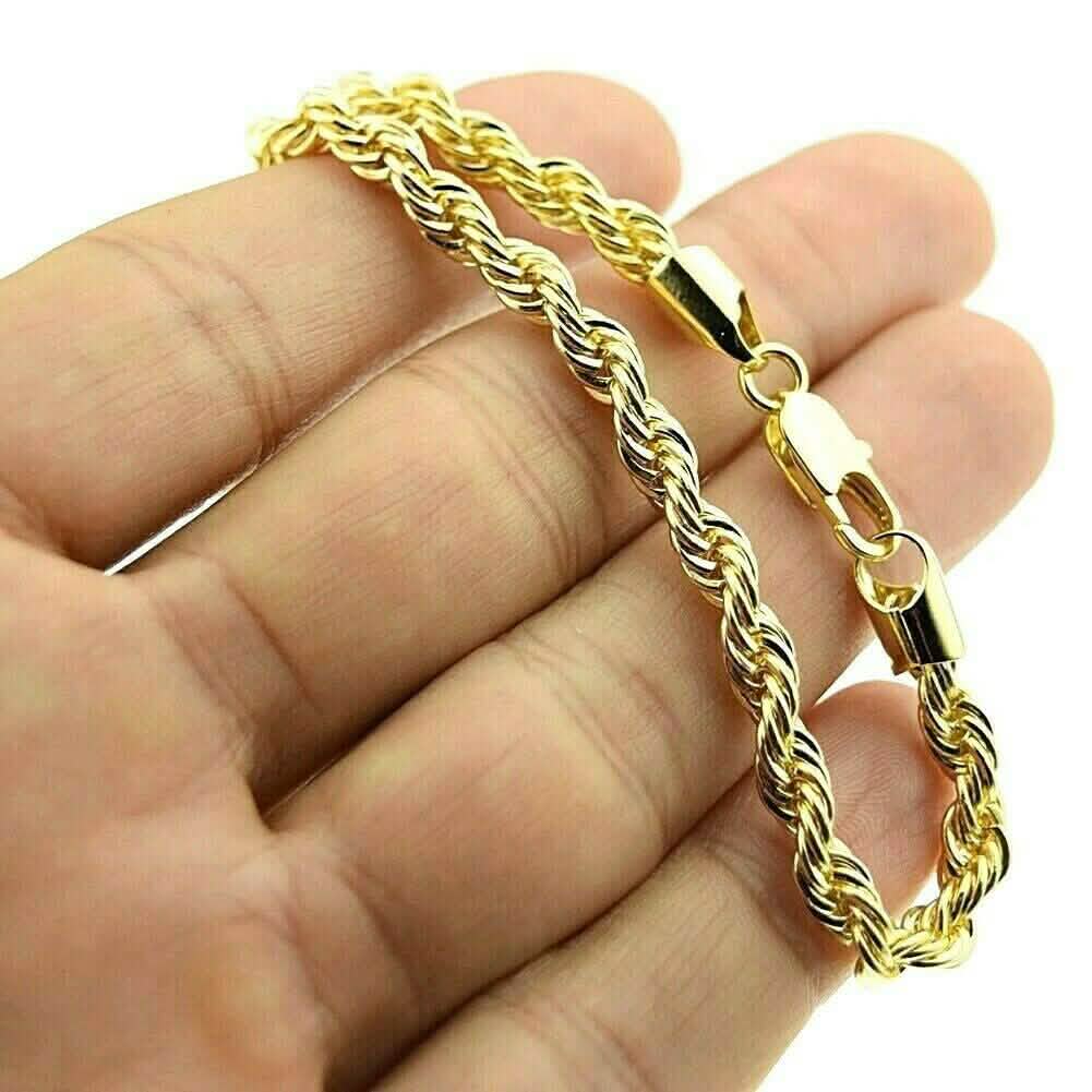 14K 4mm Genuine Solid Yellow Gold Rope Necklace Chain