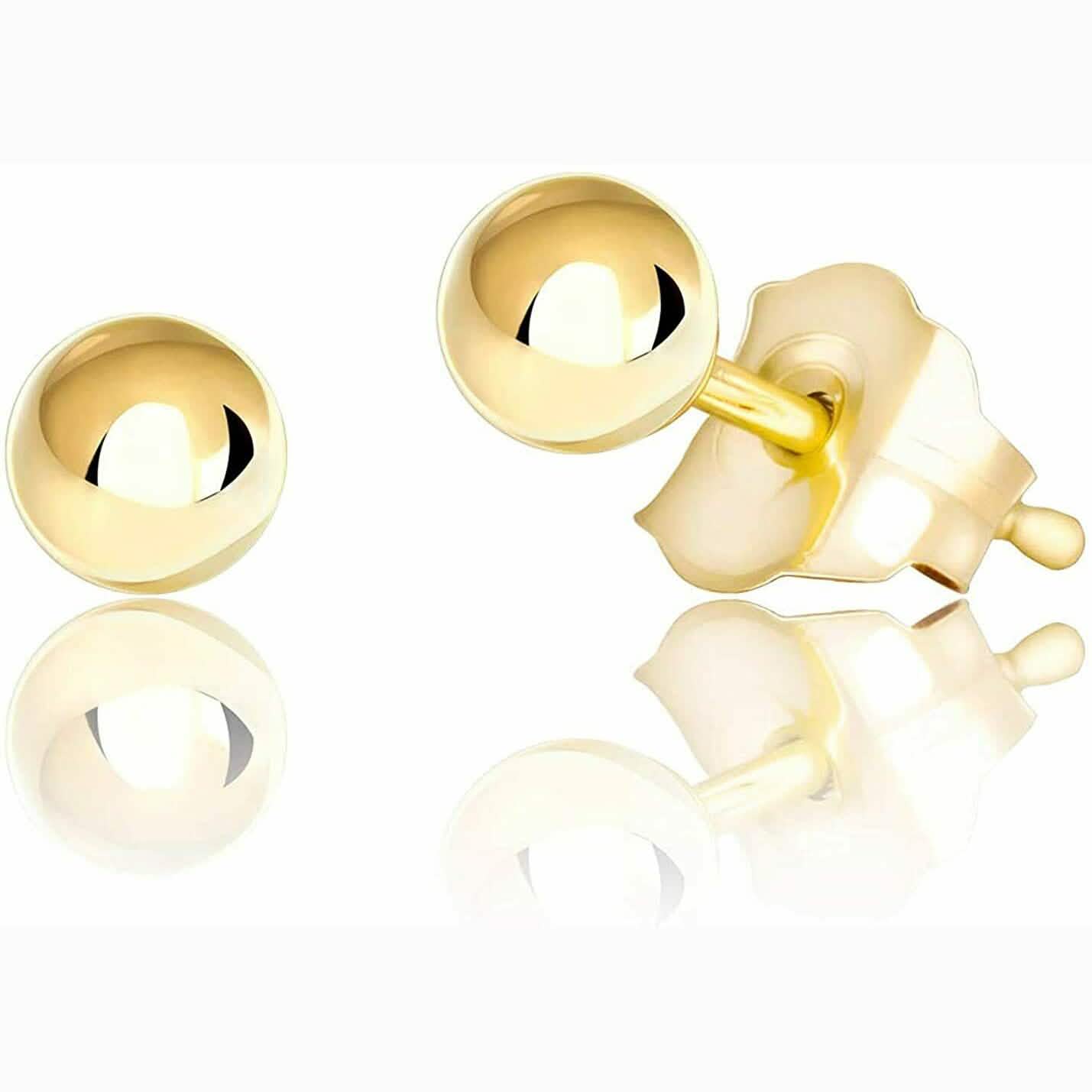 14K Genuine Solid Yellow Gold Ball Earrings