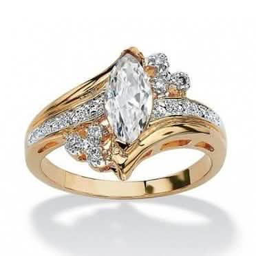 14k Gold Overlay Marquise-Cut Cubic Zirconia Solitaire Ring
