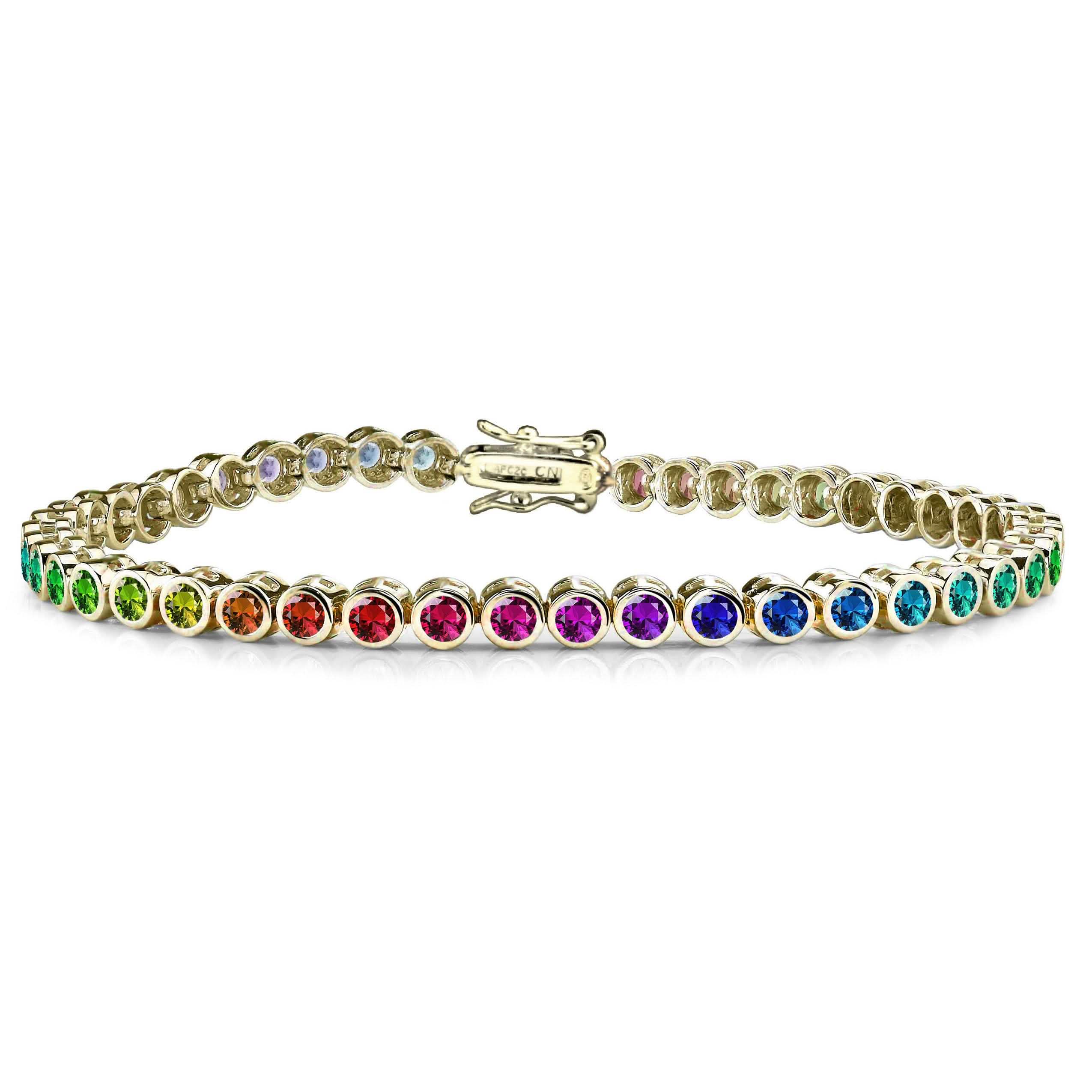 14K Gold Plated 3MM Multi Color Tennis Bracelet