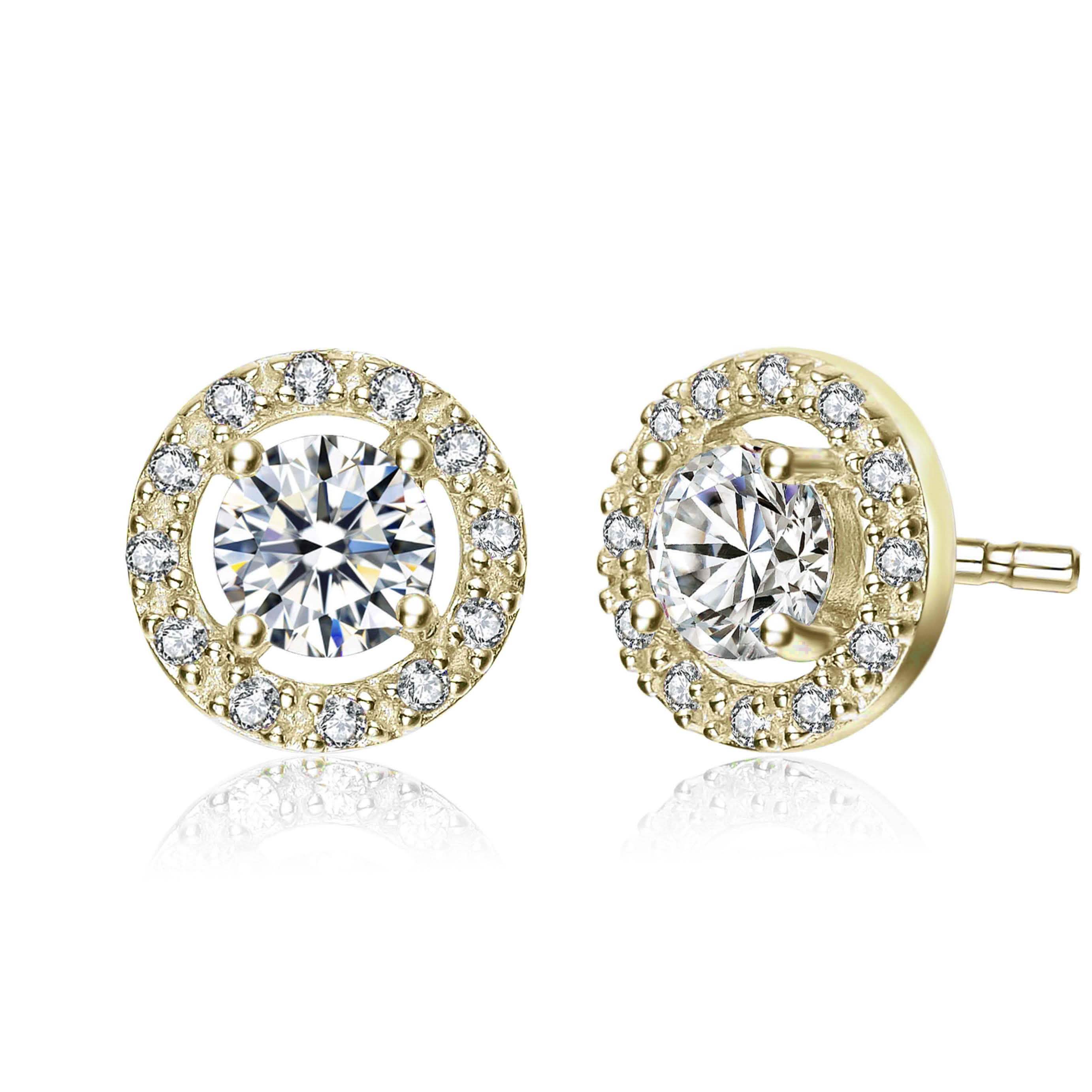 14K Gold Plated Halo CZ Stud Earring